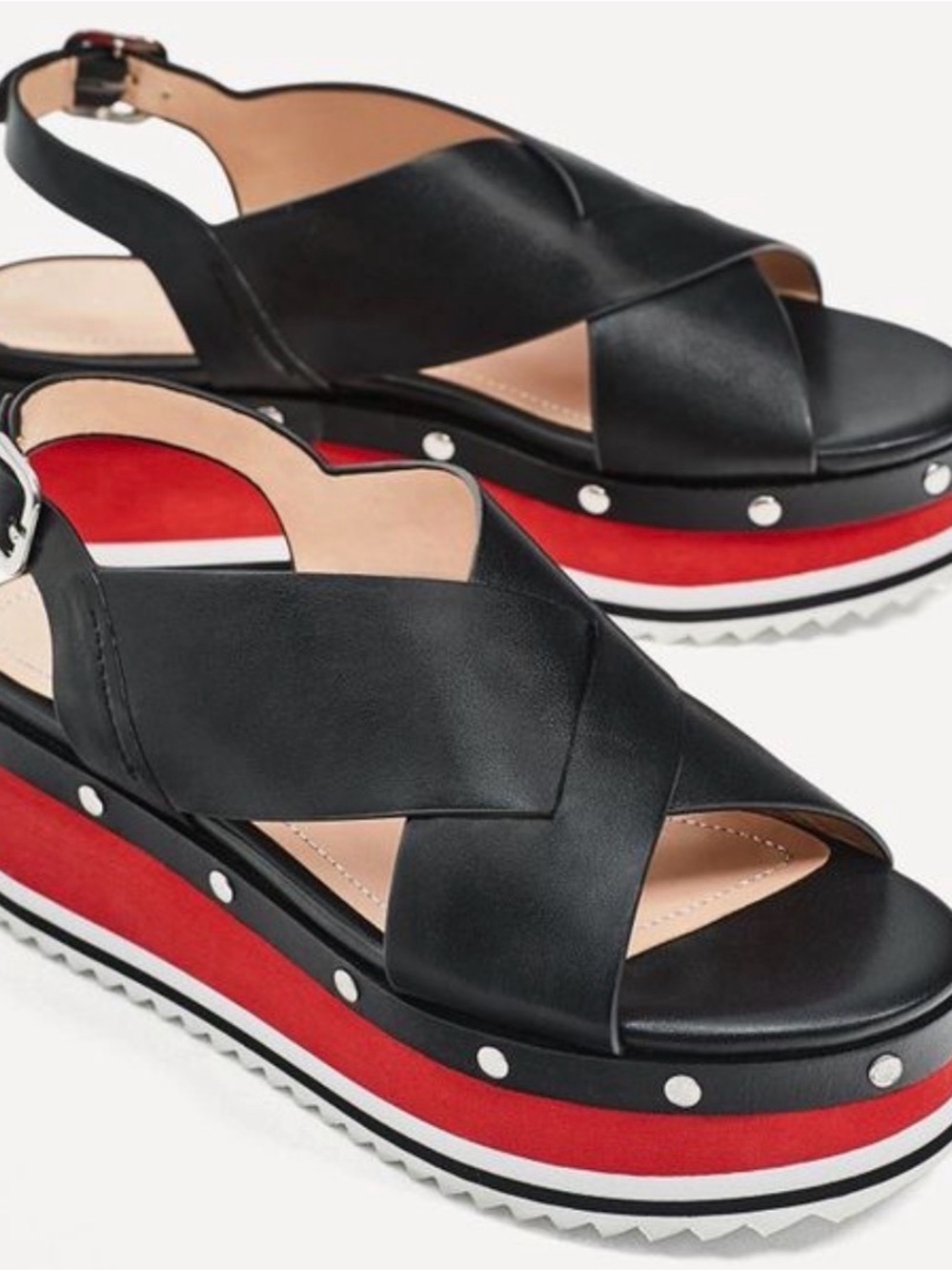 ZARA Black Crossover Platform Sandals Colorblock Striped Track Sole EU 39 US 8.5